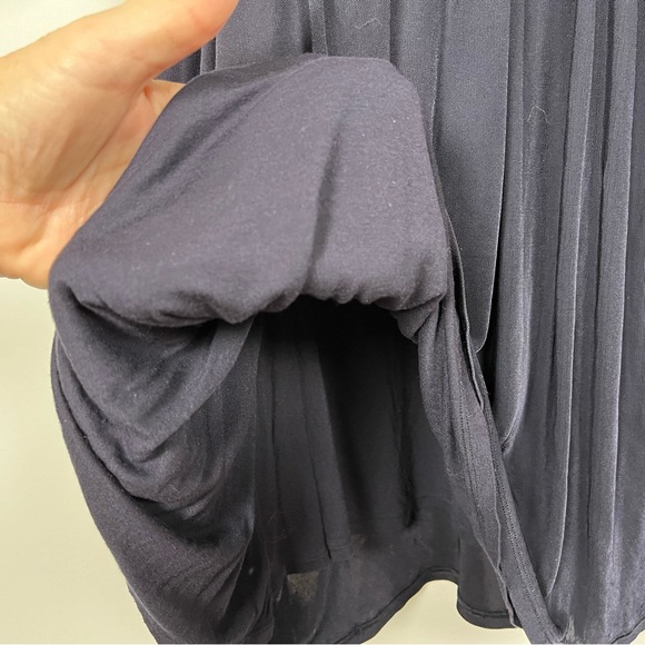 EUC Aritzia Babaton Navy‎ Blue Long Sleeve Dress V-Neck Size Large Ruching Front - Picture 8 of 13